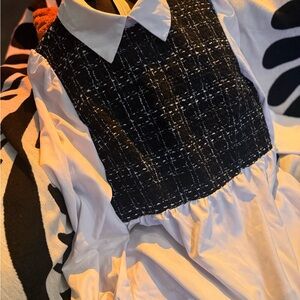 SHEIN Monochrome Tweed Top with White Collar sz L